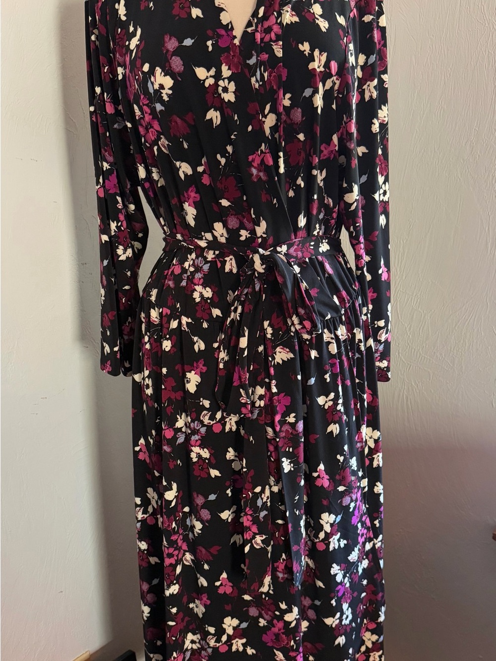 Lane Bryant Black Floral Wrap Maxi Dress Pink/White Flowers 22/24